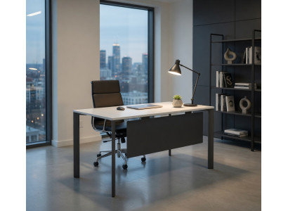 Schreibtisch Modern Weiss Metallgestell mit Blende Robust