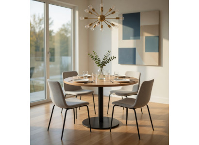 Runder Tisch aus Holz Optik Hell Anthrazit Metallgestell Modern