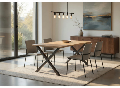 Esstisch aus Holz X Gestell Hellbuche Anthrazit Robust