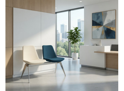 Buerostuehle 2 Personen Beige Blau Metallgestell Modern