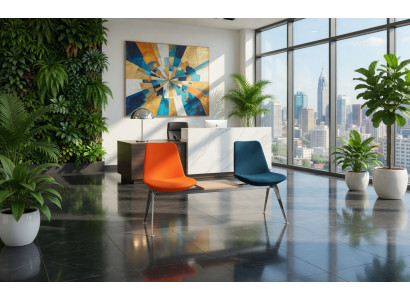 Besucherbank 2 Personen Orange Petrol mit Holztisch Modern