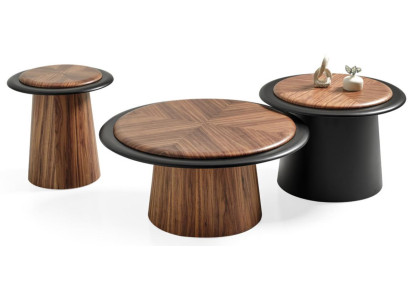Couchtisch 3x Rund Holzoptik Schwarz Modern Wohnzimmer Büro Komfort
