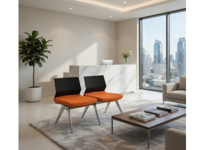 Doppelstuhl Orange Schwarz Gepolstert Metallfuesse