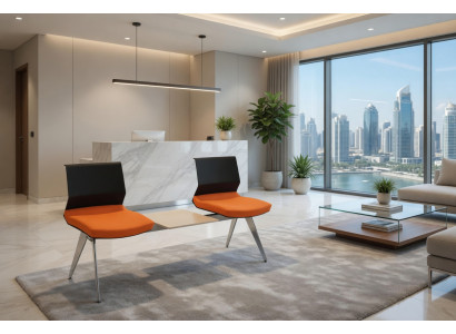 Besucherbank Orange Schwarz mit Ablagetisch
