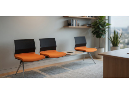 Besucherbank 3 Sitzer Orange mit Ablagetisch