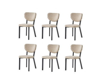 Stühle-Set 6x Stuhl Modern Stoff Komfortabel Beige Weich Bequem