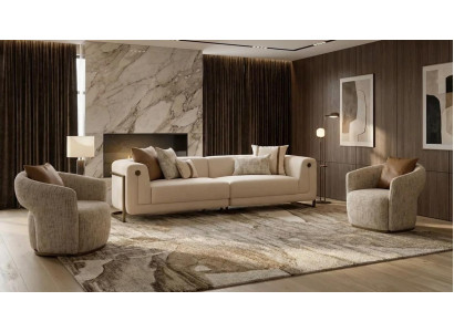Lux 3-Sitzer Sofa mit 2 Sesseln Creme Beige Modern Design Lounge