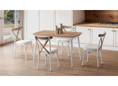 Esszimmer-Set Esstisch 4x Stuhl Weiß Braun Holz Komfortabel Modern