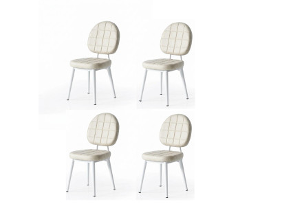 Stühle-Set 4x Stuhl Modern Stoff Komfortabel Beige Weich Bequem