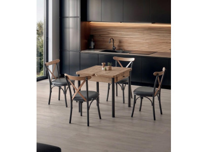 Esszimmer-Set Esstisch 4x Stuhl Braun Holz Ausziehtisch Modern