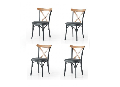 Stühle-Set 4x Stuhl Modern Komfortabel Schwarz Weich Bequem Holz