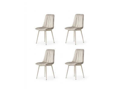 Stühle-Set 4x Stuhl Modern Stoff Komfortabel Beige Weich Bequem
