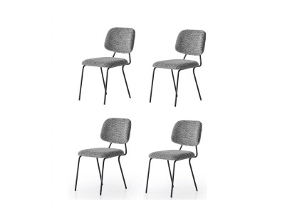 Stühle-Set 4x Stuhl Modern Stoff Komfortabel Grau Weich Bequem