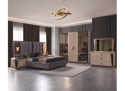 Frisiertisch Schrank Bett Spiegel Schlafzimmer beige goldfarben