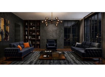 Polstergarnitur 4Sitzer 3Sitzer sofa Sessel Modern Kissen Dunkelblau