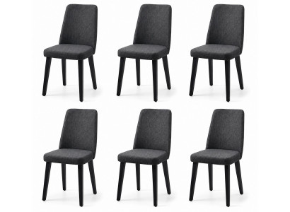 Esszimmerstuhl-Set 6er mit dunkelgrauem Stoff und schwarzen Beinen