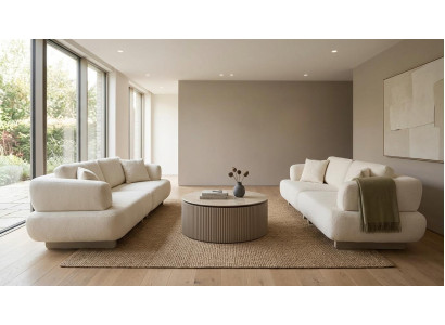 3 Sitzer Sofa  Couchtisch Wohnzimmer Modern Stoffbezug Mittlere Härte