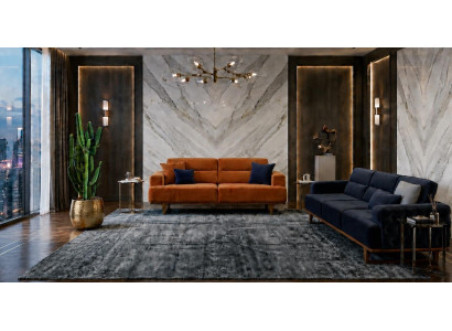 Polstergarnitur 4Sitzer 3Sitzer sofa Modern Kissen Dunkelblau Orange