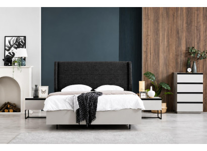 Schlafzimmer Set mit Bett Nachttisch Kommode Spiegel und Pouf