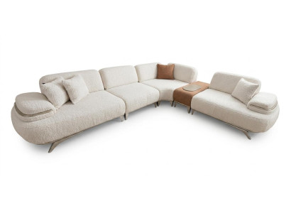 Ecksofa L-Form Modern Weiss Boucle Stoff Luxus Design Modulsofa Eck