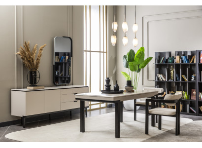 Luxus Esszimmer Set Beige Schwarz Esstisch Anrichte Möbel Modern Neu