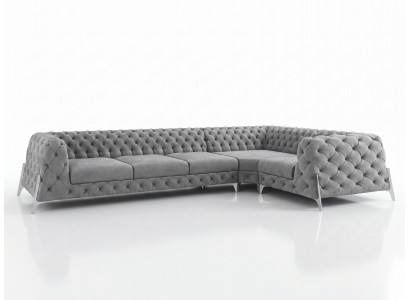 Luxuriöses graues L-förmiges Ecksofa großes Stoffsofa Chesterfield