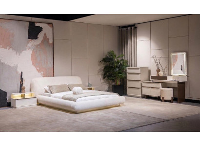 Beige Moderne Schlafzimmer Garnitur Doppelbett 2x Nachttische Kommode