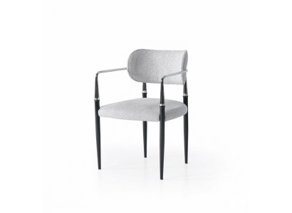 Stuhl Grau Bequem Weich Stoff Metall Schwarze Elemente Modern