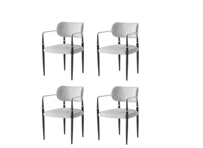 Stühle-Set 4x Stuhl Modern Stoff Komfortabel Grau Weich Bequem