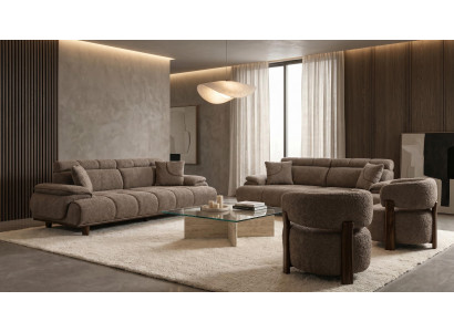 Sofa Set 4tlg 2x 3-Sitzer 2x Sessel Modern Braun Boucle Luxus Garnitur
