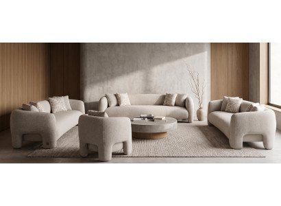 Wohnzimmer Set 3 Sofas 1 Sessel Beige Modern Geschwungen