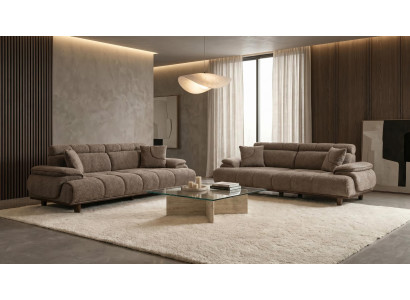Sofa Set 2x 3-Sitzer Modern Braun Boucle Luxus Design Garnitur Neu
