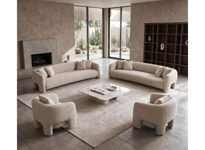 Beige Textil Wohnset Zwei Sofas mit Zwei Armlehnensesseln