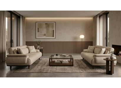 Sofa Set 2x 3-Sitzer Modern Weiß Leder Design Garnitur Polstersofa
