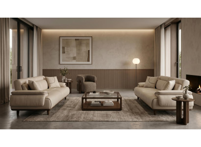 Sofa Set 3tlg 2x 3 Sitzer 1x Sessel Modern Weiß Leder Design Garnitur