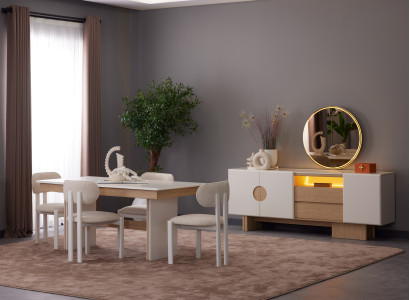 Modernes Esszimmer Set Holz Beige Sideboard Polstermöbel Elegante Neu