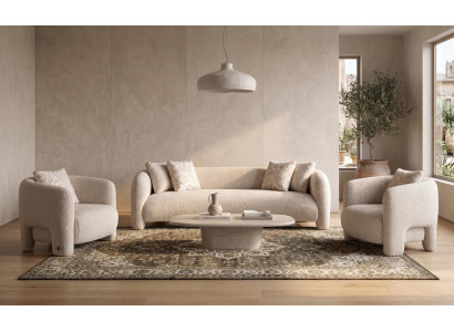 Wohnzimmer Set 3er Sofa Zwei Sessel Beige Modern