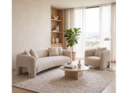 Luxus Lounge Set Geschwungen Sofa Armlehnensessel Beige