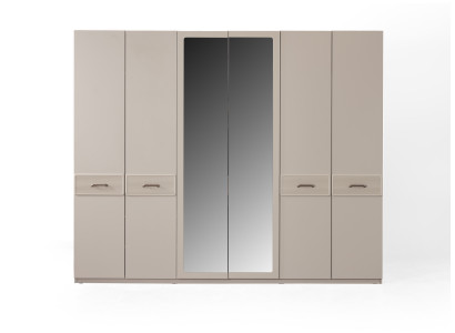 Modernes Kleiderschrank Beige Braun 6-türig Drehtürenschrank Spiegel