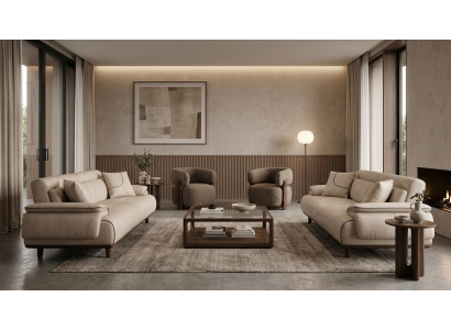 Sofa Set 2x 3 Sitzer 2x Sessel Modern Beige Luxus Couch Design Wohnen