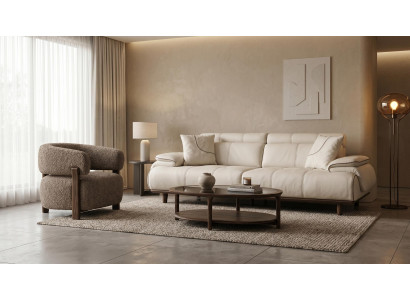 Sofa Set 1x 3 Sitzer 1x Sessel Modern Weiß Leder Design Couch Wohnen