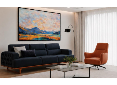 Polstergarnitur 4Sitzer sofa Sessel Modern Kissen Dunkelblau Orange