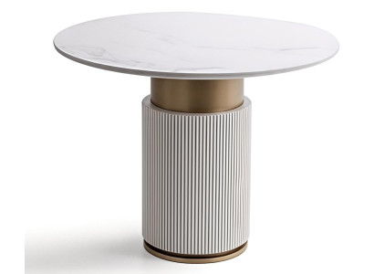 Tisch Rund Modern Weiß Gold Luxus Marmor Optik Küchentisch Design Neu