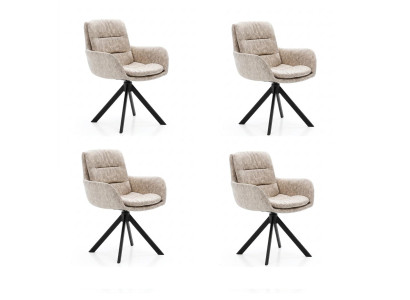 Stühle-Set 4x Stuhl Modern Stoff Komfortabel Beige Weich Bequem