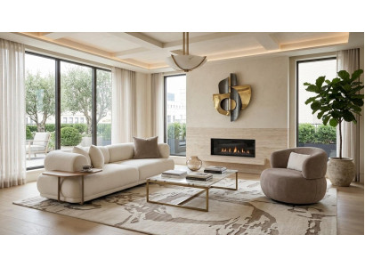 Polstergarnitur 3Sitzer sofa Sessel Stoff Modern Kissen Beige Elegant