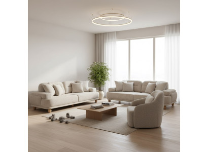 Polstergarnitur 3Sitzer sofa Sessel Stoff Modern Kissen Weiß Elegant