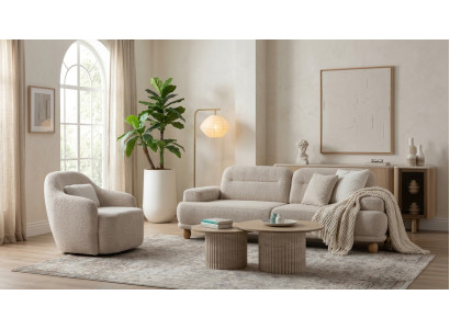 Polstergarnitur 3Sitzer sofa Sessel Stoff Modern Kissen Weiß Beige Neu