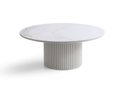 Couchtisch Modern Weiß Rund Marmor Optik Wohnzimmertisch Luxus Edel