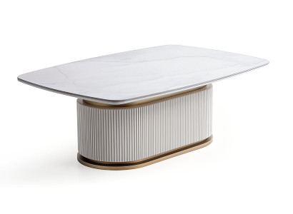 Couchtisch Modern Weiß Gold Marmor Optik Wohnzimmertisch Luxus Edel