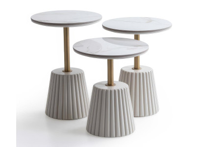 Beistelltisch Set 3tlg Modern Weiß Gold Marmor Optik Designtisch Luxus